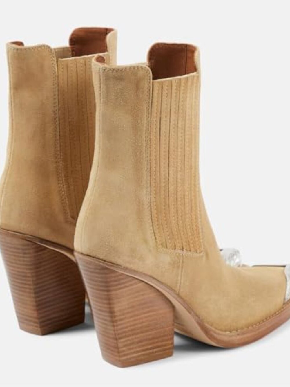 Suede Western Cowboy Ankle Boots Pointed Toe Stacked Block Heel Slip On Booties - Picture 4 of 7